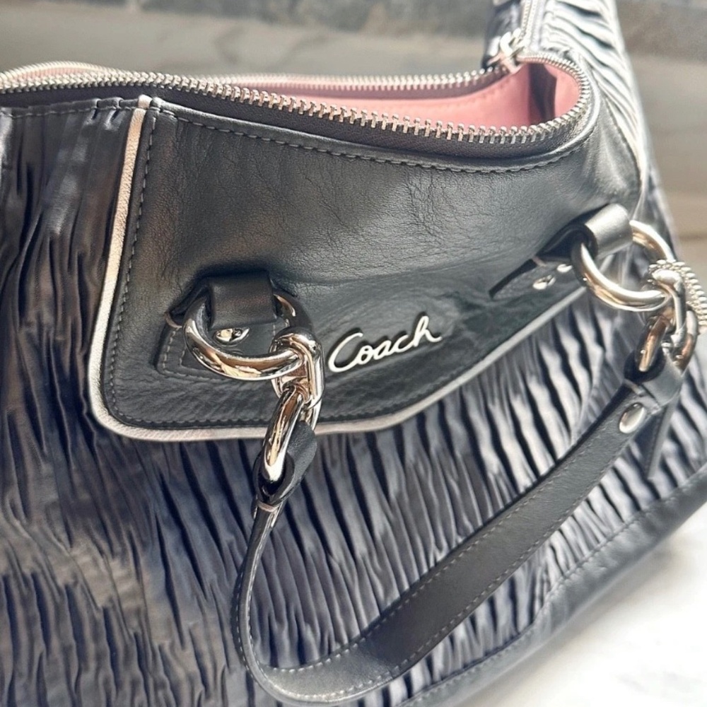 Coach Ashley Sateen Gray/Pink Purse Satchel bag